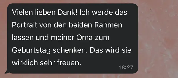 Screenshot von Chat mit Braut über Hochzeitsfotos